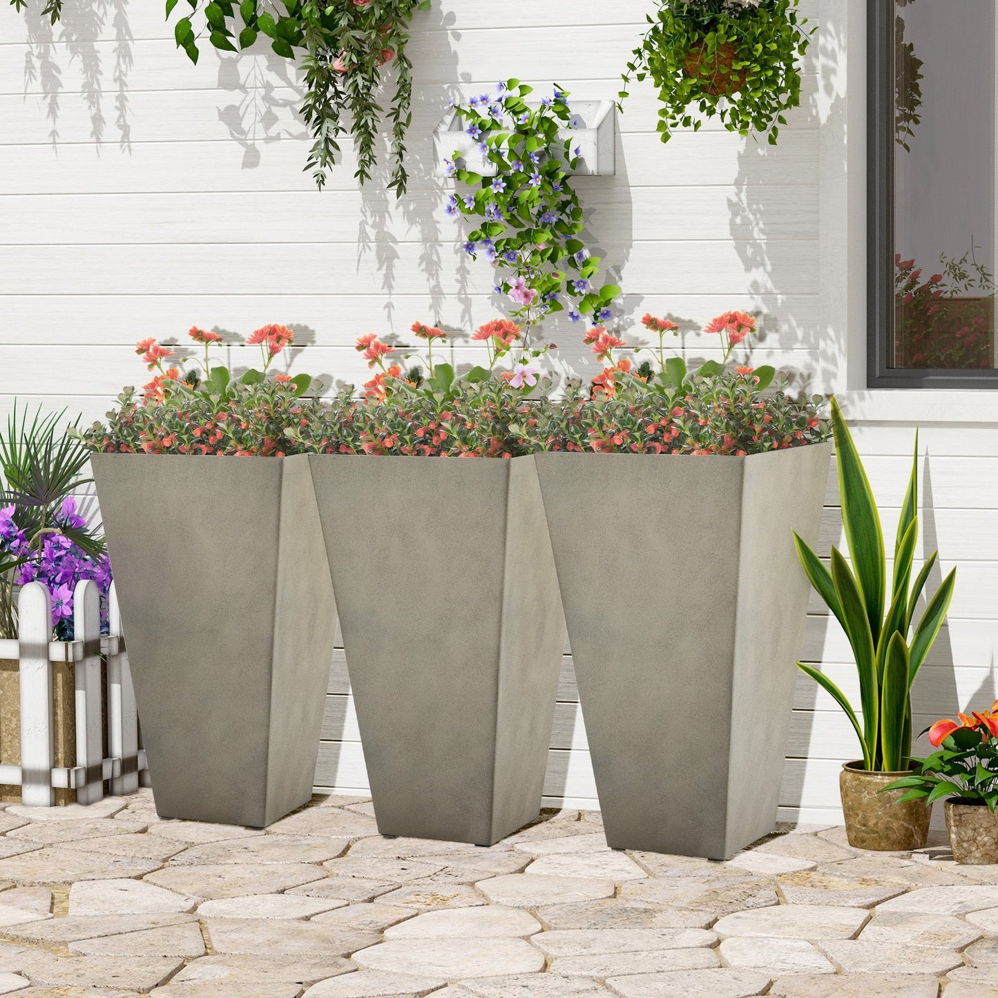 28" Set of 3 Large Outdoor & Indoor Plastic Garden Planters