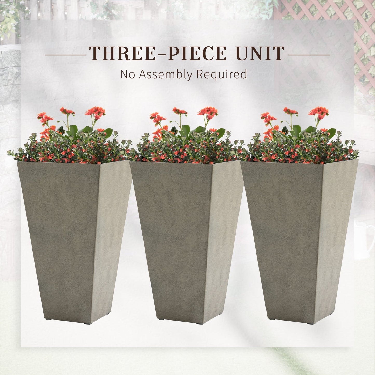 28" Set of 3 Large Outdoor & Indoor Plastic Garden Planters
