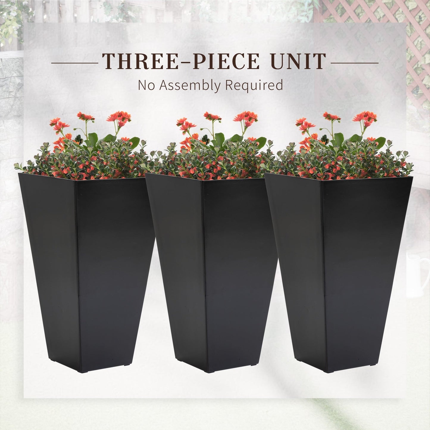 28" Set of 3 Large Outdoor & Indoor Plastic Garden Planters