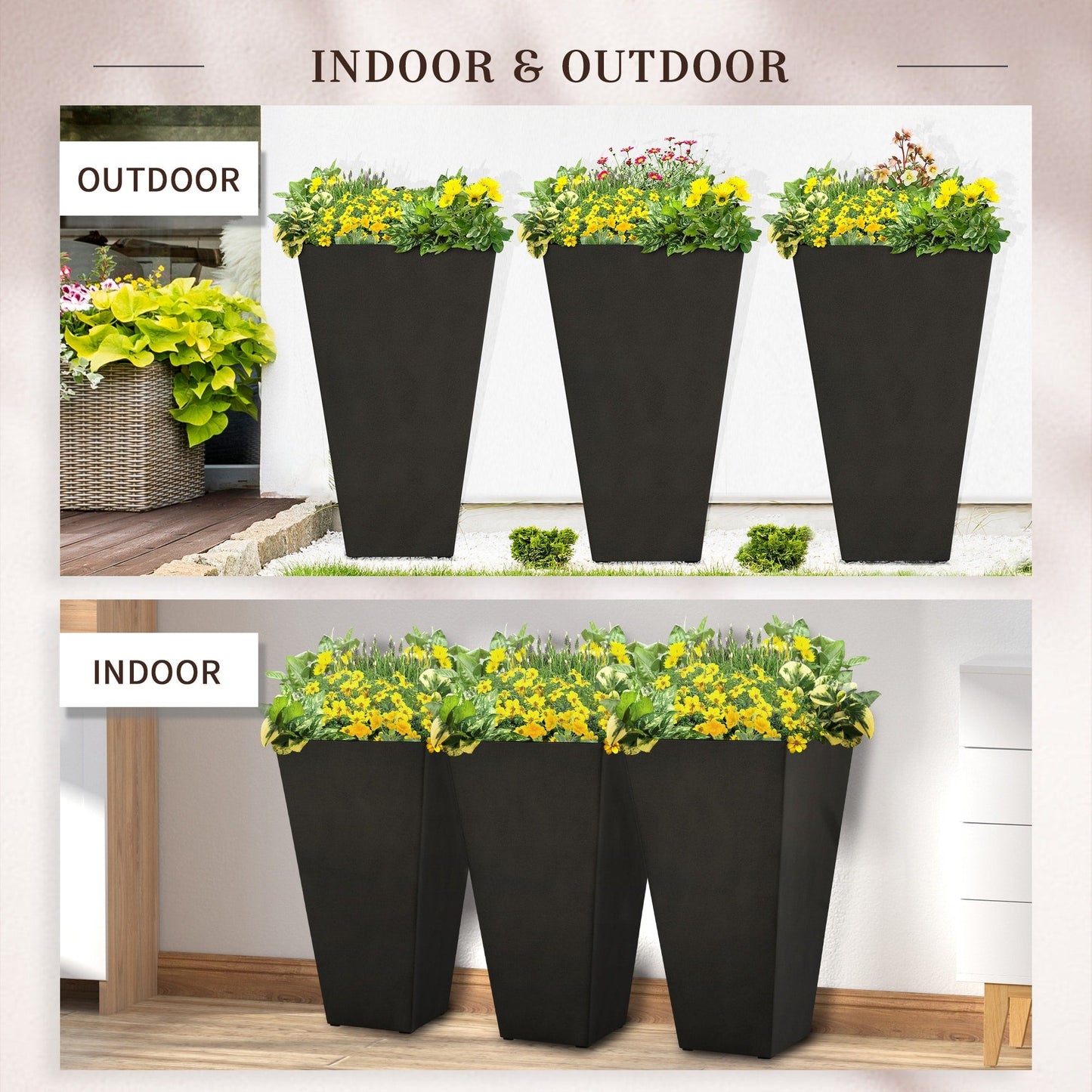 28" Set of 3 Large Outdoor & Indoor Plastic Garden Planters