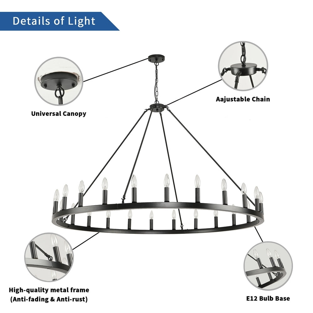 Round Wagon Wheel 24-light Chandelier - 54 Inch