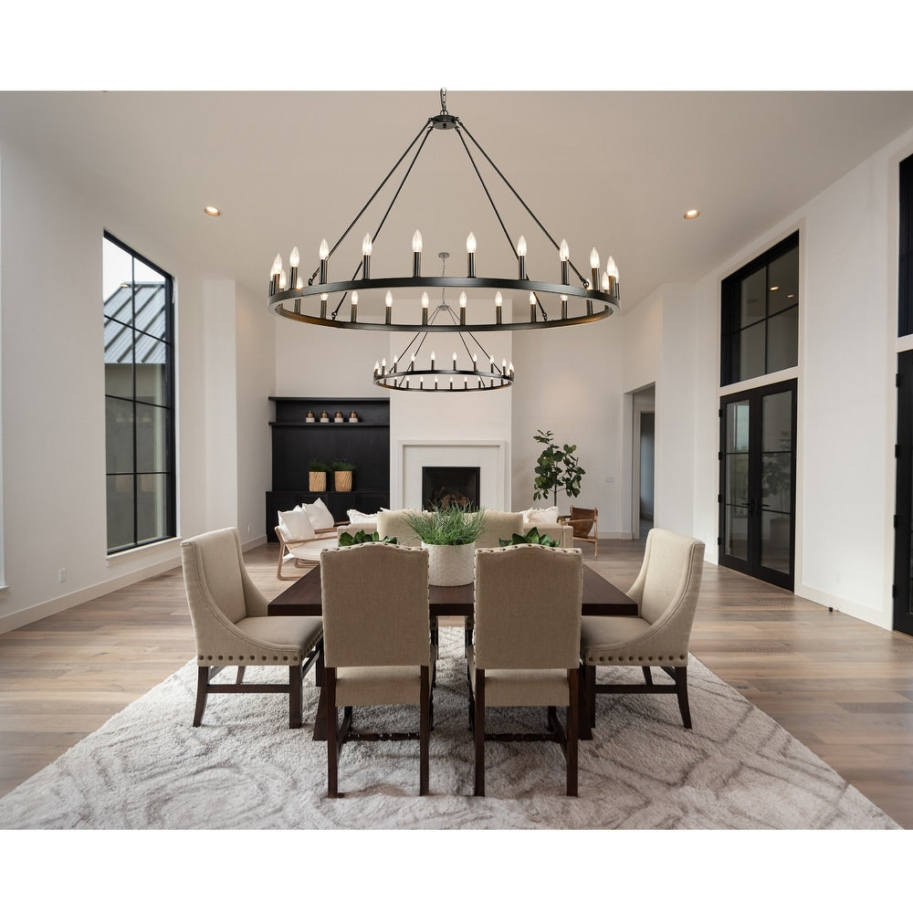 Round Wagon Wheel 24-light Chandelier - 54 Inch