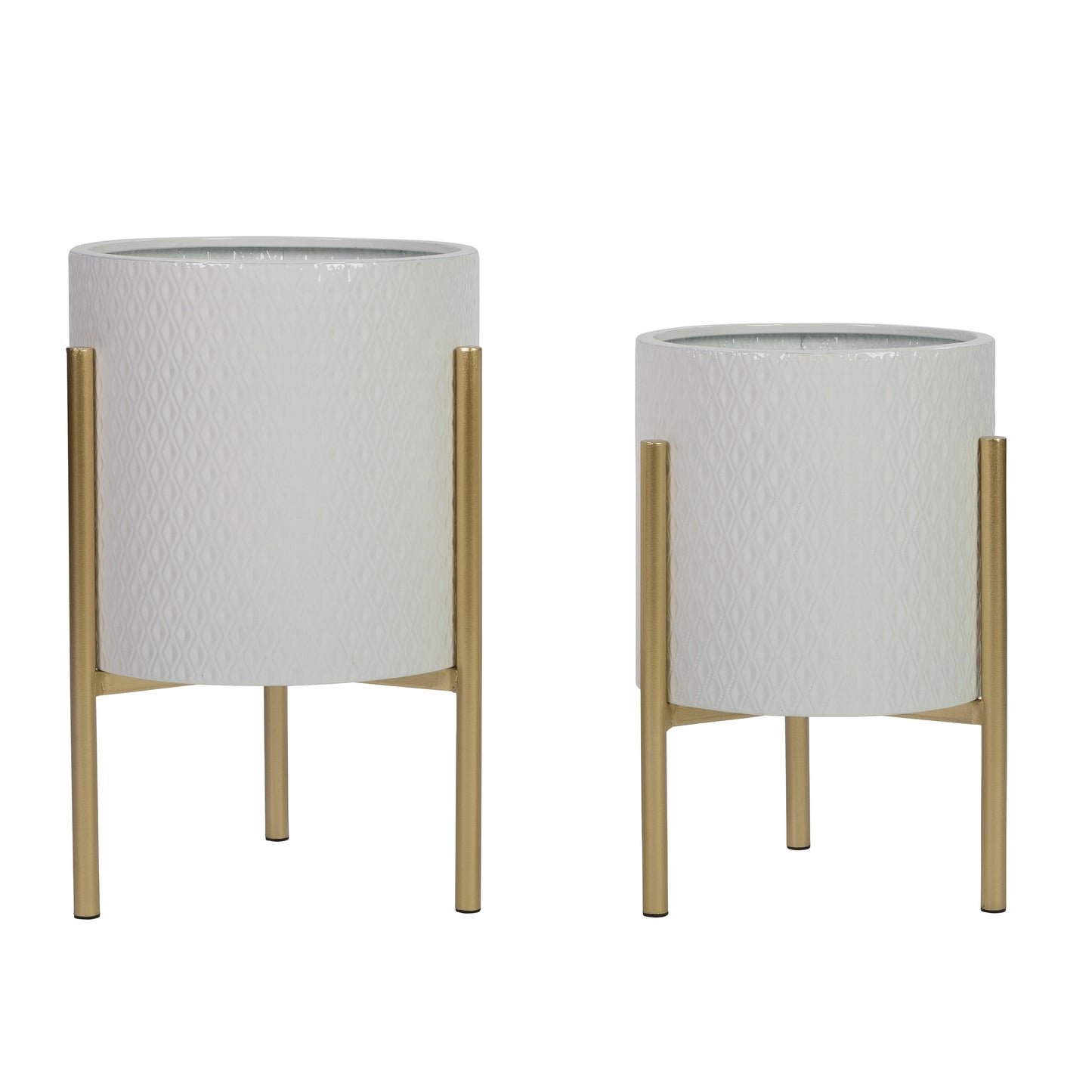 White Indoor Modern Metal Planters with Gold Legs(Set of 2)