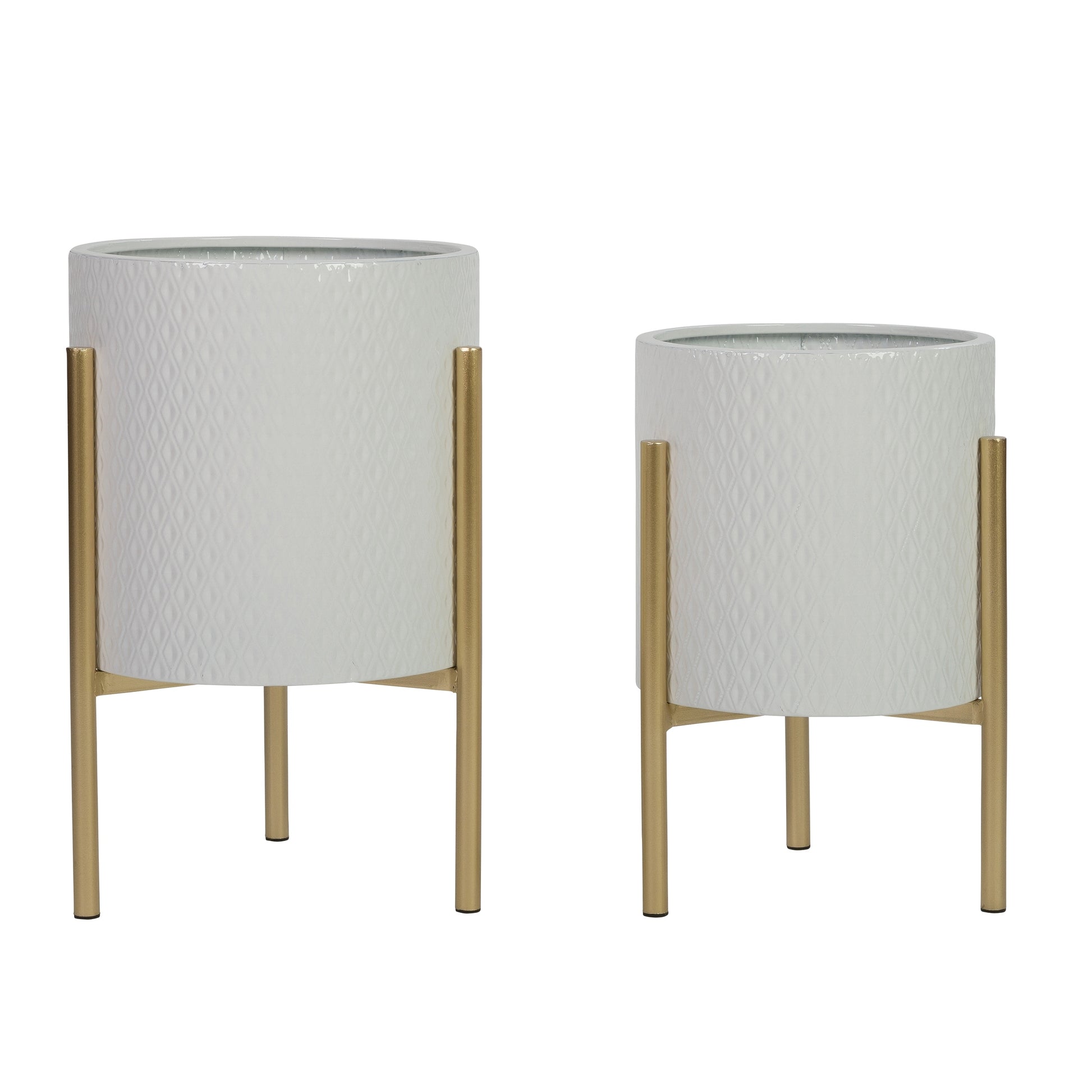 White Indoor Modern Metal Planters with Gold Legs(Set of 2)