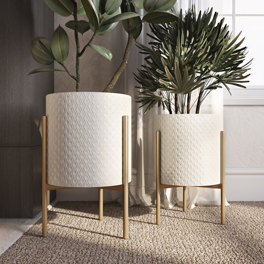 White Indoor Modern Metal Planters with Gold Legs(Set of 2)